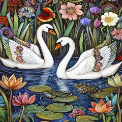 5D Diamond Art Kits for Adults, Swan Animals Diamond Painting Art Lake Scenery DIY Full Round Drill Kits, Embroidery Rhinestone Diamond Crystal Craft Canvas Home Wall Decor 12x16 inch