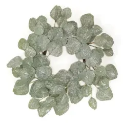 Frosted Dollar Eucalyptus Leaf Candle Ring 6.5"