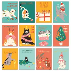 Funny Cat Christmas Cards - 24-Pack of Holiday Greeting Cards with 12 Adorable Cat Designs, Perfect for Cat Lovers to Share Merry Christmas & Happy Holiday Wishes, Blank Inside for Personalized Messages - Cute Festive Stationery Set