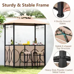 6.5 x 4 x 8 FT Grill Gazebo Set with 2 Bar Stools and Bar Table Brown
