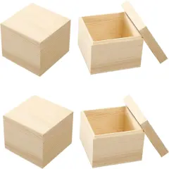 Unfinished Square Wooden Treasure Boxes Decorate Wooden Storage Box Natural DIY Craft Stash Boxes with Cover for Crafts Art Hobbies Home Storage