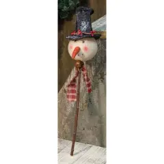 Snowman Pick with Gingham Scarf and Jingle Bell 15" Tall