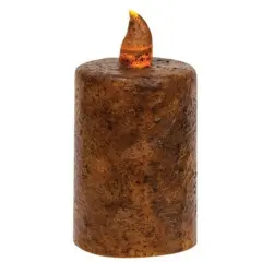 Flickering Burnt Mustard LED Pillar Candle with Timer 6-Hour On/18-Hour Off Battery-Operated