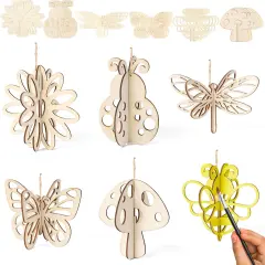 Spring Decor Wooden Ornaments Craft - 12 Set Insect