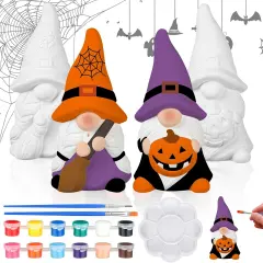 2 Pack Halloween Ready to Paint Your Own Gnome Statues, 4 Spider Web Pumpkin
