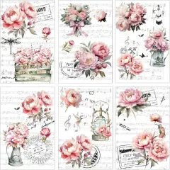 6 Sheets Vintage Floral Rub on Transfer Stickers