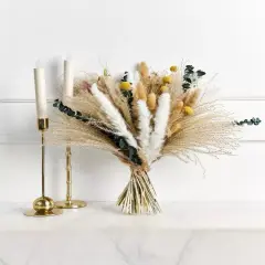 Natural Pampas Grass Decor Boho Dried Flowers Bouquet with Bunny Tails, Reed Grass for Wedding Boho Home Table Decor