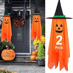 2 Pack Orange Pumpkin Wizard Hat Halloween Decor