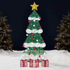 6ftLighted 2D Christmas Tree Outdoor Holiday Display with LED Lights, Gift Boxes & Storage Bag Red/White