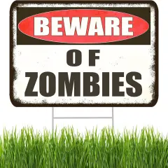 Large Beware of Zombies Yard Sign with Stakes - 17x13 Inches
