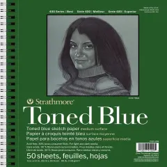 Strathmore 400 Series Toned Blue Sketch Pad 9"X12"-Wire Bound, 50 Sheets
