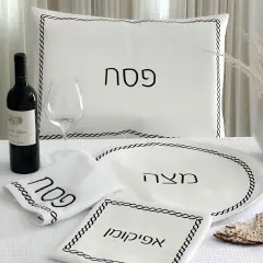 Seder Set Braided Design with Towel Silver