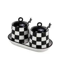 Chic Checkered Porcelain Coffee & Sugar Jars