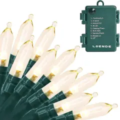 18ft 50 LED Battery Operated Christmas Lights - Green Wire Warm White