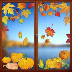 Fall Double Sided Pumpkin Leaves Window Stickers