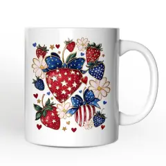 Patriotic Boho Strawberries Bouquet Mug, 4th of July Gift