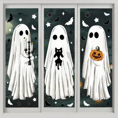 3 Sheets Halloween Large Ghosts Window Clings,Bats Black Cat Spooky Pumpkin