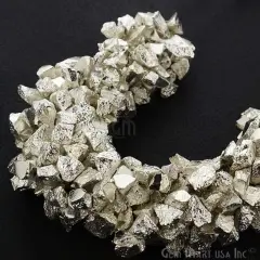 Silver Pyrite Rough Beads, 10 Inch Gemstone Strands, Drilled Strung Briolette Beads, Free Form, 7x14mm