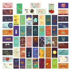 60 Pack Romantic Lunch Box Love Notes for Him, Her, Husband, Wife, Mini Inspirational Note Cards (2 x 3.5 In) Multicolor