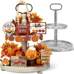 13 Pcs Fall Tiered Tray Decor with Two Tiered Tray