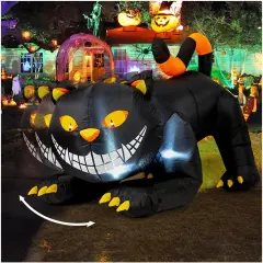 GOOSH 6 FT Halloween Inflatables Outdoor Black Cat with Shakable Head with LED Lights