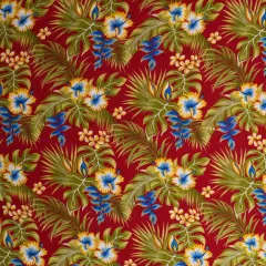 1 Yard Hibiscus Plumeria Split Banana Palm Leaves Rayon Poplin Fabric 44/45" Wide Red