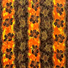 1 Yard Hibiscus Sea Turtle Rayon Challis Fabric 36" L x 45" W Brown & Orang