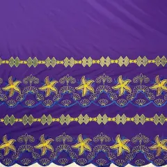 1 Yard Plumeria Flower Embroidered Double Border Polyester Fabric 56 Inch Width Purple
