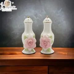 Ceramic Pink Rose Jar With Gold Trim Salt And Pepper Shakers, Home D&eacute;cor, Gift for Her, Gift for Mom, Kitchen D&eacute;cor