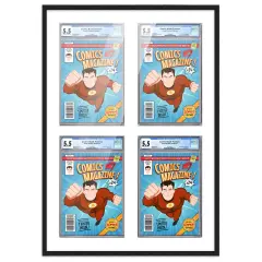 Comic Book Frame with Mat for 4 Graded Comics - Black Wood Comic Frame With White Mat for 8.125x13 Comics - 20.75x30.5 Frame Size