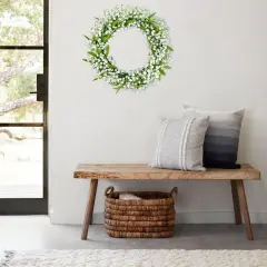 Spring Wreaths for Front Door 16 Inch Artificial Lily of The Valley Flower Wreath White Floral Hanging Wreath for Home Wall Mantle Outdoor Porch Wedding Party Decor