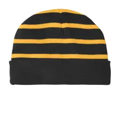 Sport-Tek&reg; Striped Beanie with Solid Band Black/ Gold