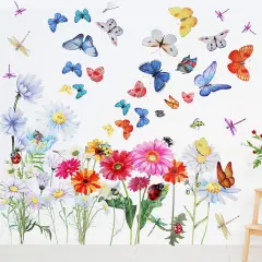 64 Pcs Flowers Butterflies Wall Decals (Colorful)