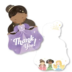 Big Dot of Happiness Princess Thank You Cards with Envelopes, Purple Flat Princess Birthday Party Blank Thank You Note Cards, Set of 12
