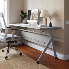 Emma and Oliver Griffin Heavy-Duty Flip Top Training Table with Nesting Design, Privacy Panel, Y-Legs, Tabletop, Metal Frame Gray Top/Gray Frame