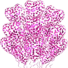 Hot Pink Heart Confetti Balloons 30 Pcs, 12 Inch Clear Heart Latex Balloon with Heart Confetti Inside for Wedding Anniversary Birthday Party Valentine Baby Shower Bridal Shower Decorations Supplies