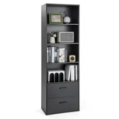 Costway 6-Tier Tall Bookshelf Freestanding Modern Bookcase Black Storage Cabinet White/Black