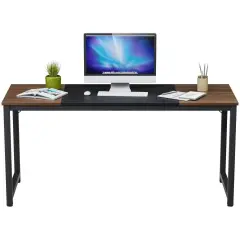 Black-Coffee 63" Study Writing Desk with Iron Frame and Adjustable Footpads