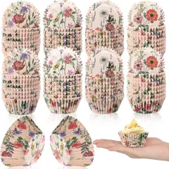 800 Pcs Vintage Floral Cupcake Liners Spring Vintage Floral Cupcake Wrappers Grease Proof Vintage Floral Muffin Liners Disposable Baking Cups for Baking Weddings Party(3.15 x 1.97 x 1.18 Inch)