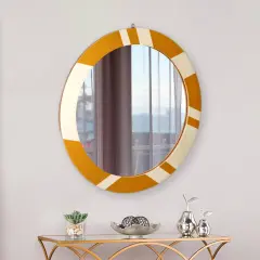 30" Decorative Round Golden & Ivory Wall Mirror