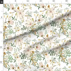 Various Fabrics by the Yard or Fat Quarter Botanical Magnolia Eucalyptus Green Watercolor Floral Wedding Nursery Cream Spring Flowers Custom Printed Fabric by Spoonflower