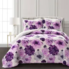 Floral Reversible Lightweight 3 Piece Quilt Set Soft Microfiber Bedding for Spring and Summer