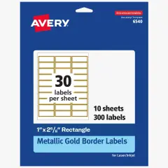 Avery Printable Address Labels, 1" x 2-5/8", Matte White with Metallic Gold Borders, Permanent, Laser & Inkjet Compatible, 300 Blank Mailing Labels (06540)