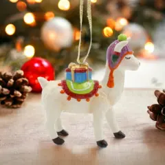 Ceramic Alpaca/Llama With Gift Ornament, Home D&eacute;cor, Gift for Her, Gift for Mom, Christmas D&eacute;cor