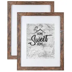 Califortree Rustic Brown 11x14 Picture Frame - Display Photos 8x10 with Mat or 11x14 Without Mat - Real Glass Inside - Set of 2