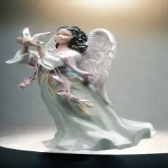 Ceramic African American Angel With Dove Music Box, Home D&eacute;cor, Religious D&eacute;cor, Religious Gift, Church D&eacute;cor, Baptism Gift