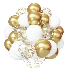 White and Gold Confetti Latex Balloons, 50 Pack 12 inch gold and white Party Balloons with Ribbons for Birthday Graduation Wedding Bridal Shower Party Decoration