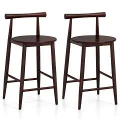 Costway Bar Chair Counter Height Stools Set of 2/4 with Acacia Wood Frame Supporting Legs Brown