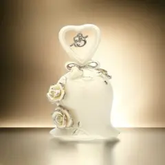 Hand Crafted Ceramic Ivory Rose Bell with Silver Accents-25th Anniversary, Anniversary D&eacute;cor, Anniversary Gift