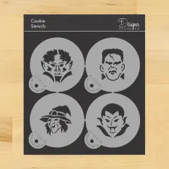 Halloween Cookie Monster Faces Cookie Stencils: Frankenstein, Witch, Dracula, Werewolf | C451 by Designer Stencils |